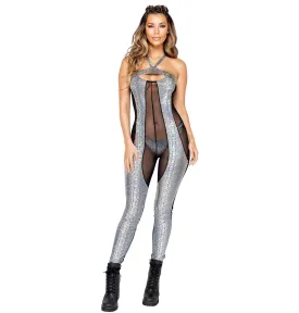 3860 - 1pc Two-Tone Sheer & Snakeskin Catsuit
