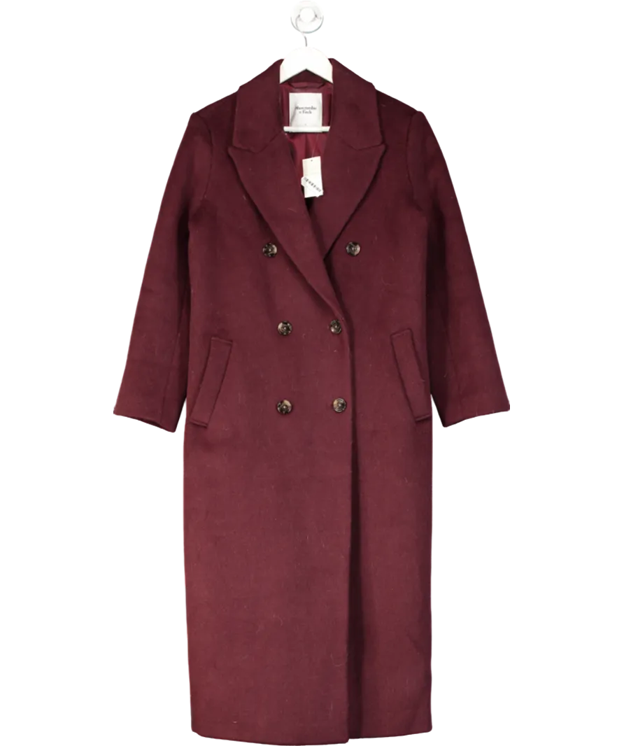 Abercrombie & Fitch Red Burgundy Wool-blend Double-breasted Coat UK S