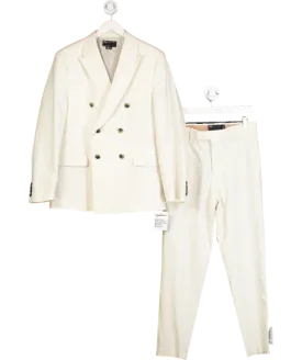 ASOS Cream Linen Double Breasted Suit Jacket 38" And Tapered Trousers W30