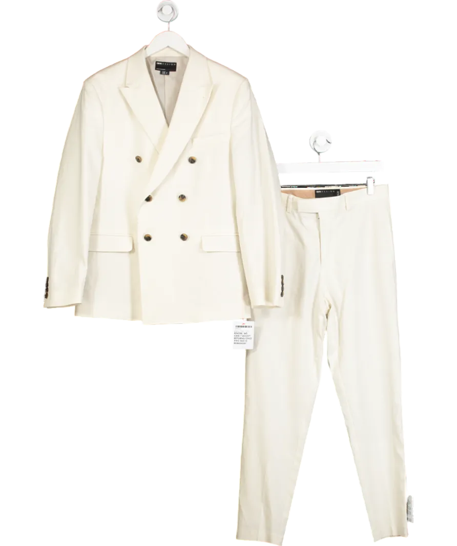 ASOS Cream Linen Double Breasted Suit Jacket 38" And Tapered Trousers W30