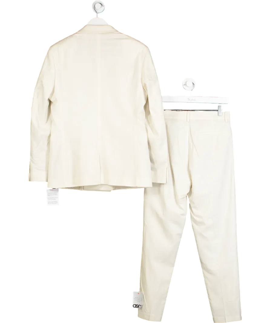 ASOS Cream Linen Double Breasted Suit Jacket 38" And Tapered Trousers W30