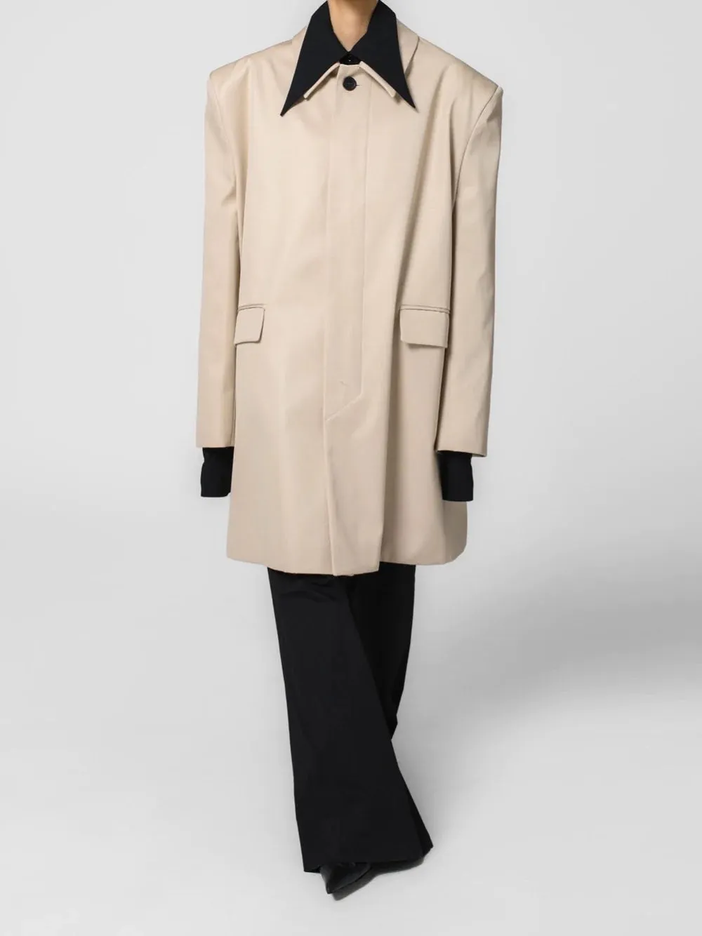 Beige Shoulder Padded Oversized Trench Coat