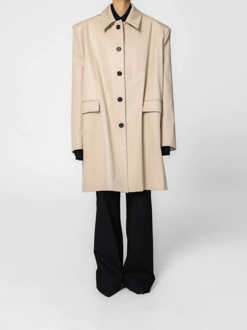 Beige Shoulder Padded Oversized Trench Coat