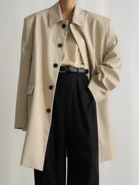 Beige Shoulder Padded Oversized Trench Coat
