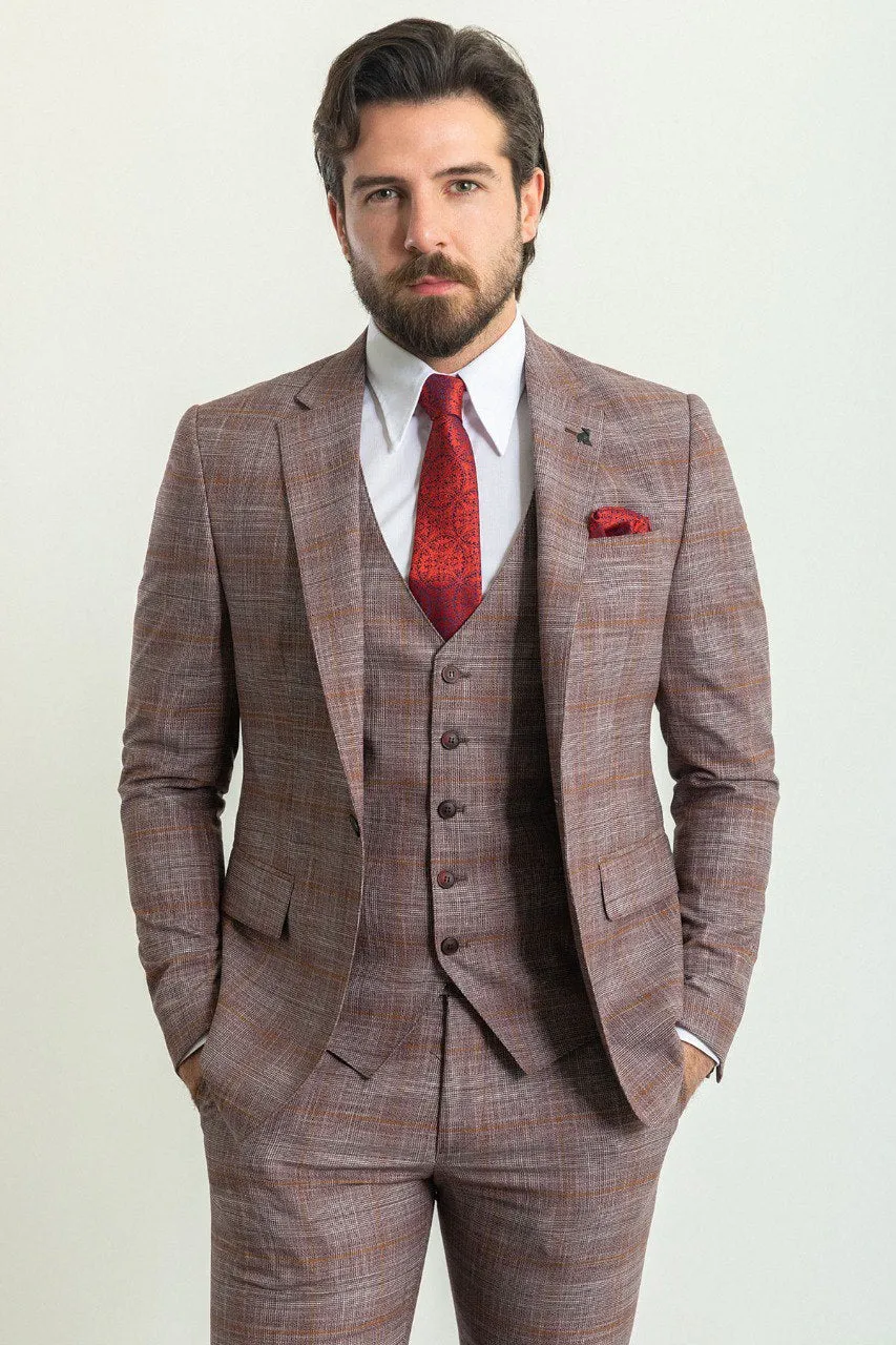 Bojoni Trivento Burgundy Plaid Slim Fit Suit