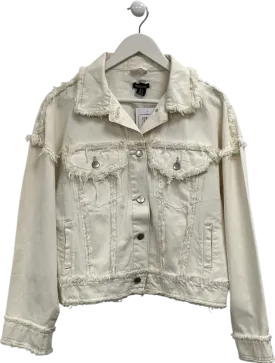 boohoo Cream Frayed Hem Denim Jacket UK 8