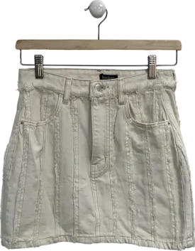 boohoo Cream Frayed Hem Denim Skirt UK 6
