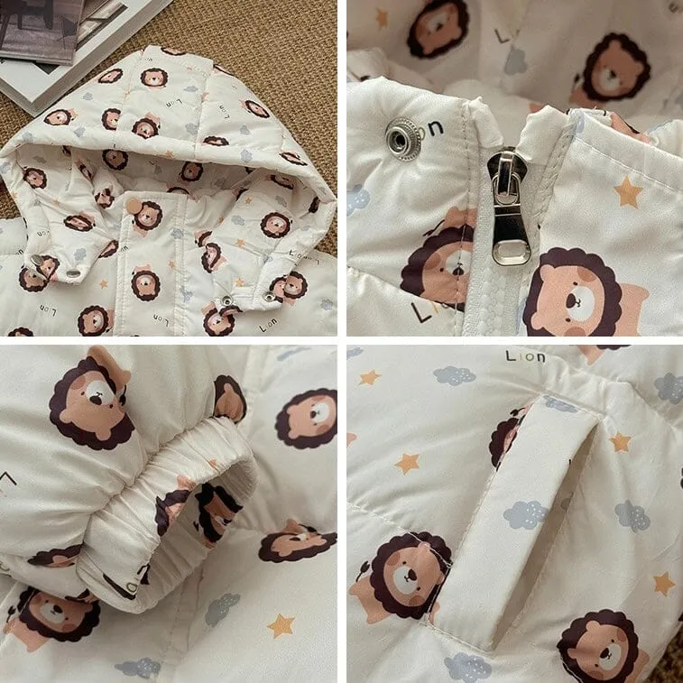 Cartoon Animal Print Plush Padded Jacket