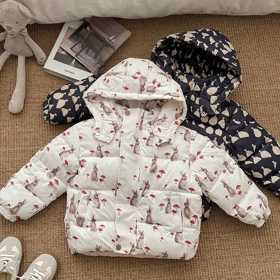 Cartoon Animal Print Plush Padded Jacket