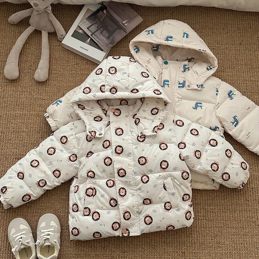 Cartoon Animal Print Plush Padded Jacket