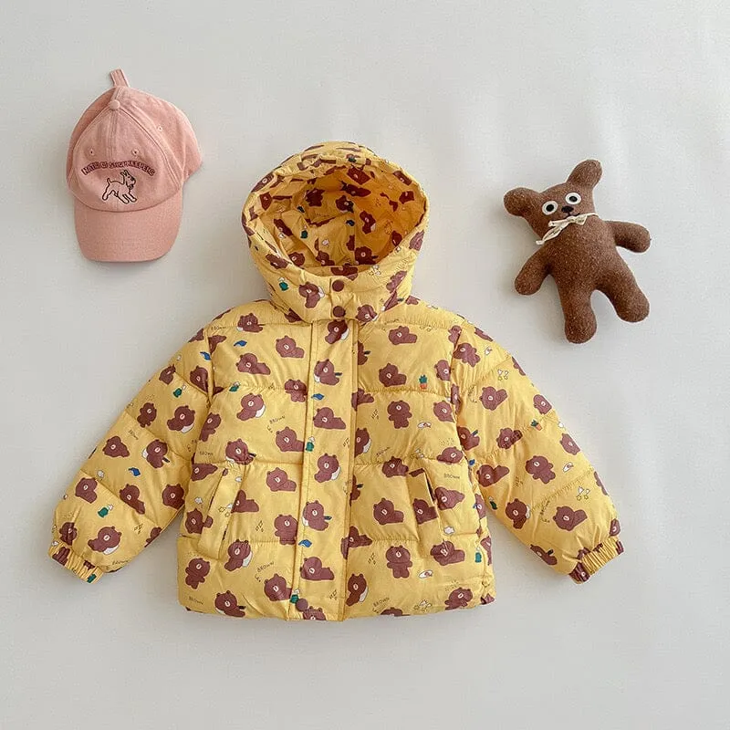 Cartoon Animal Print Plush Padded Jacket