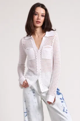 Cotton Cashmere Plaited Mesh Button Down Shirt