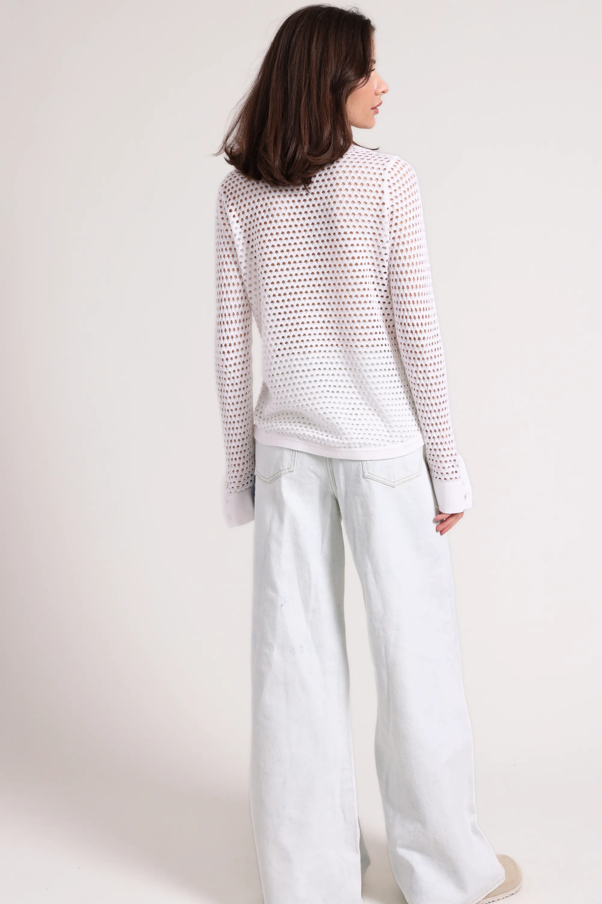 Cotton Cashmere Plaited Mesh Button Down Shirt