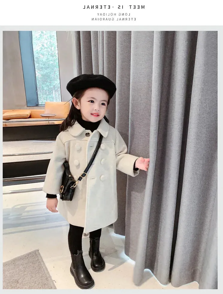 Double Breasted Girls Woolen Coats Autumn Winter Trench Jacket Coat 2-6Yrs Children Clothes For Kids Outerwear Birthday Present