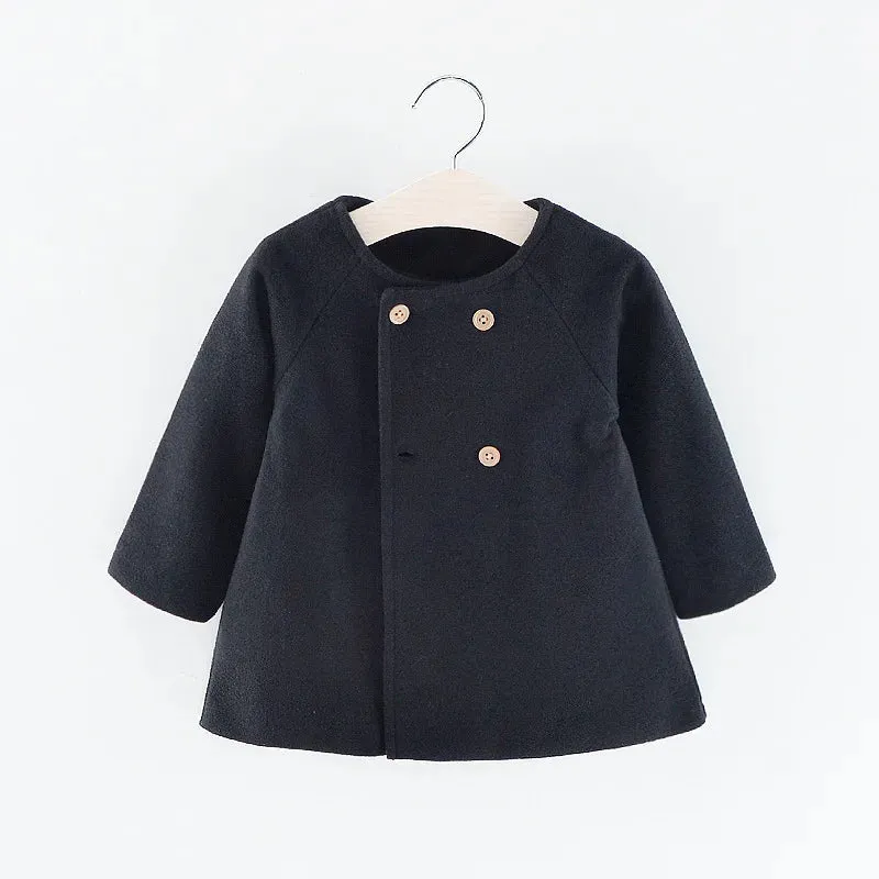Double Breasted Girls Woolen Coats Autumn Winter Trench Jacket Coat 2-6Yrs Children Clothes For Kids Outerwear Birthday Present