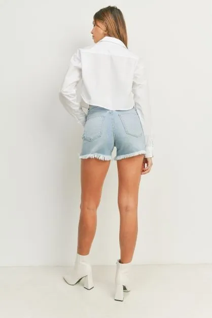 High Rise Denim Fray Short