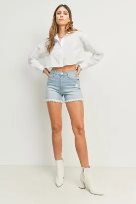 High Rise Denim Fray Short