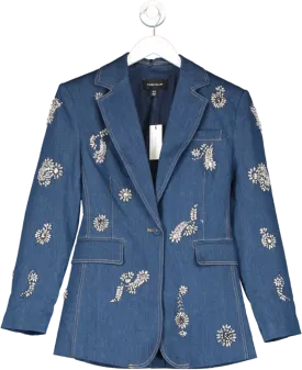 Karen Millen Blue Embellished Denim Single Breasted Blazer UK 6