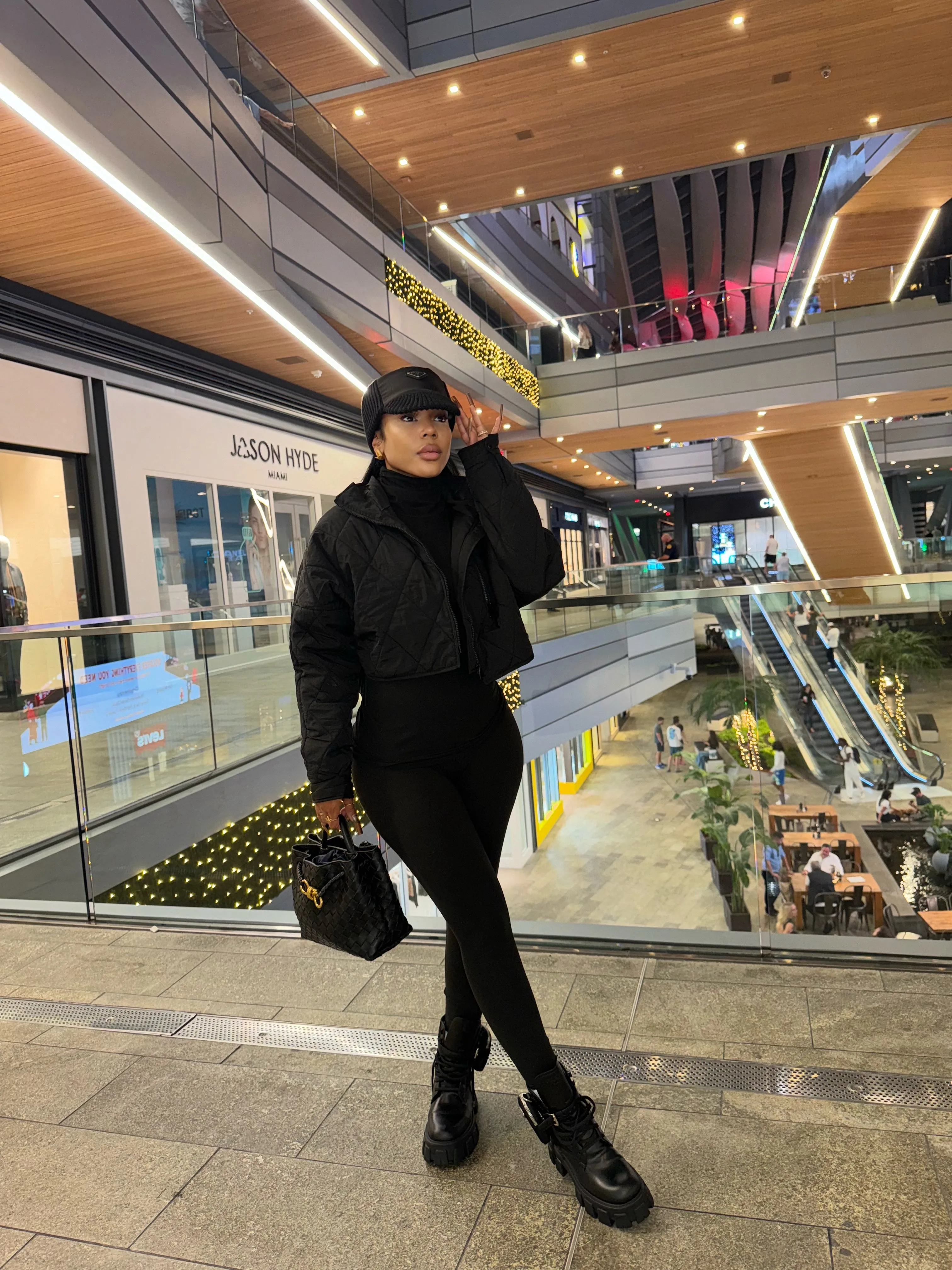 LOOK 7: TURTLENECK TOP LEGGING SET & QUILTED CROPPED JACKET