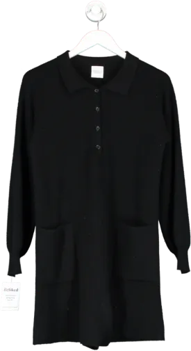 MADELEINE THOMPSON Black Huez Ribbed Cashmere Playsuit UK S