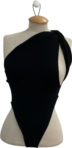 Manuri Black Cashmere Blend One Shoulder Bodysuit UK S