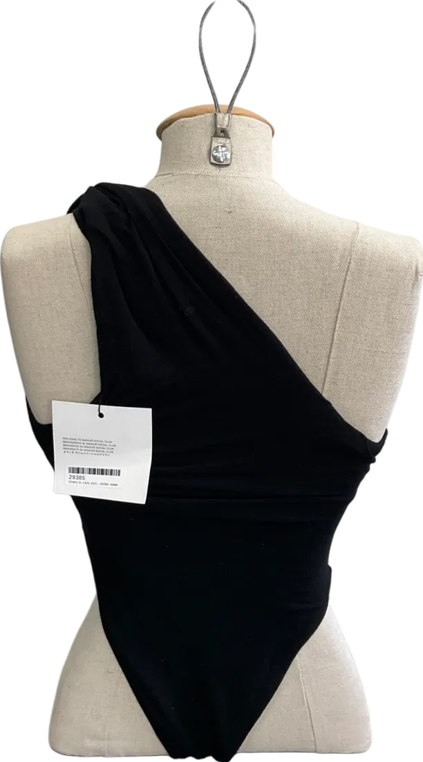 Manuri Black Cashmere Blend One Shoulder Bodysuit UK S