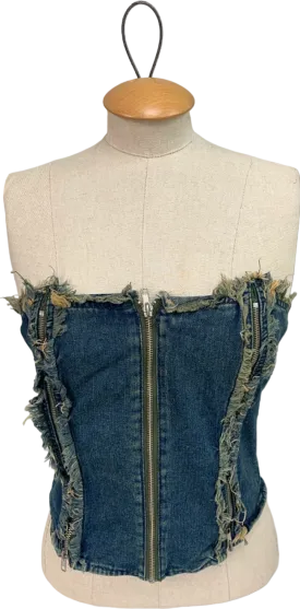 Mars The Label Blue Frayed Denim Bustier Top UK XS