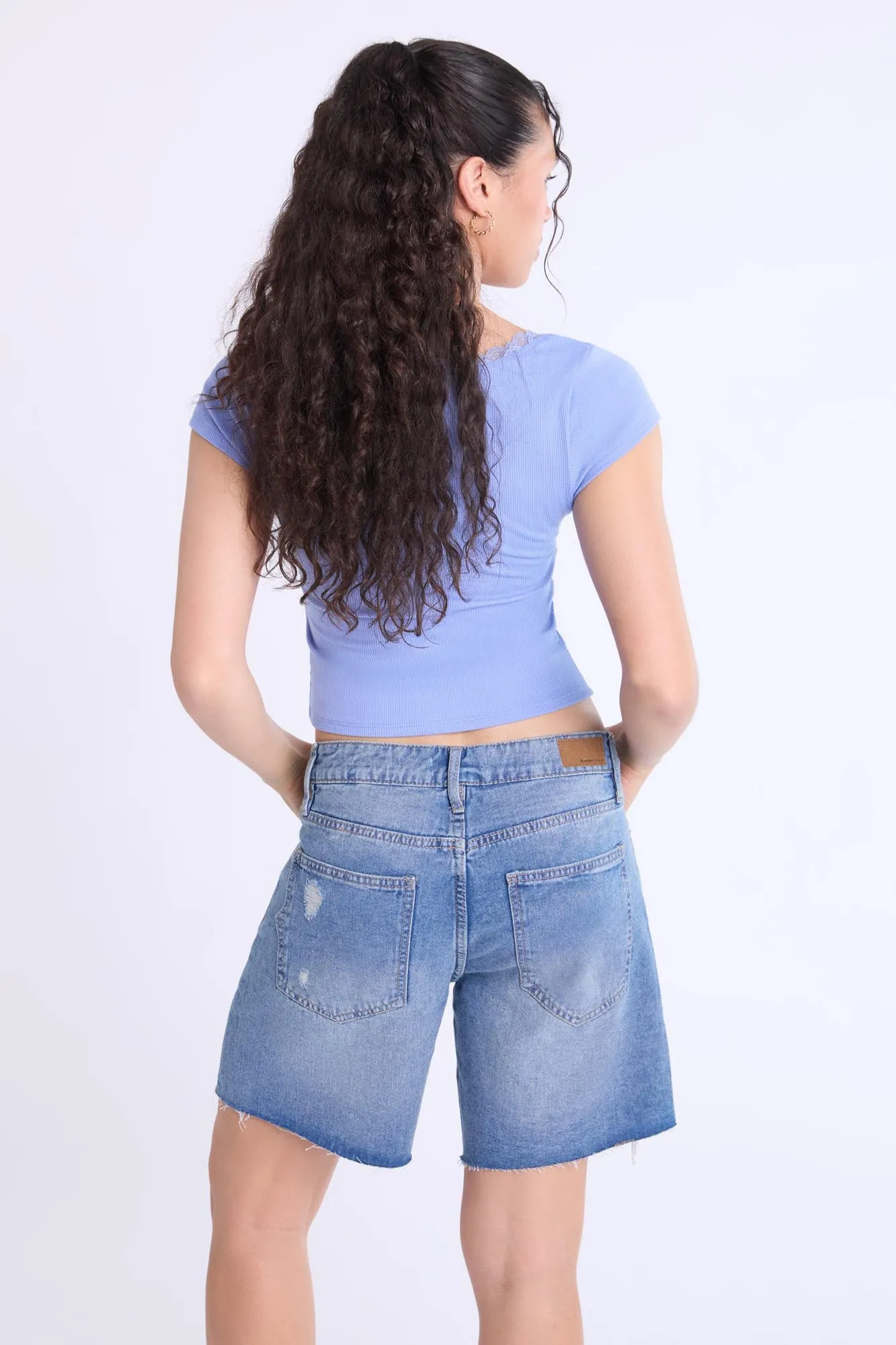 Mid Rise Bermuda Denim Shorts