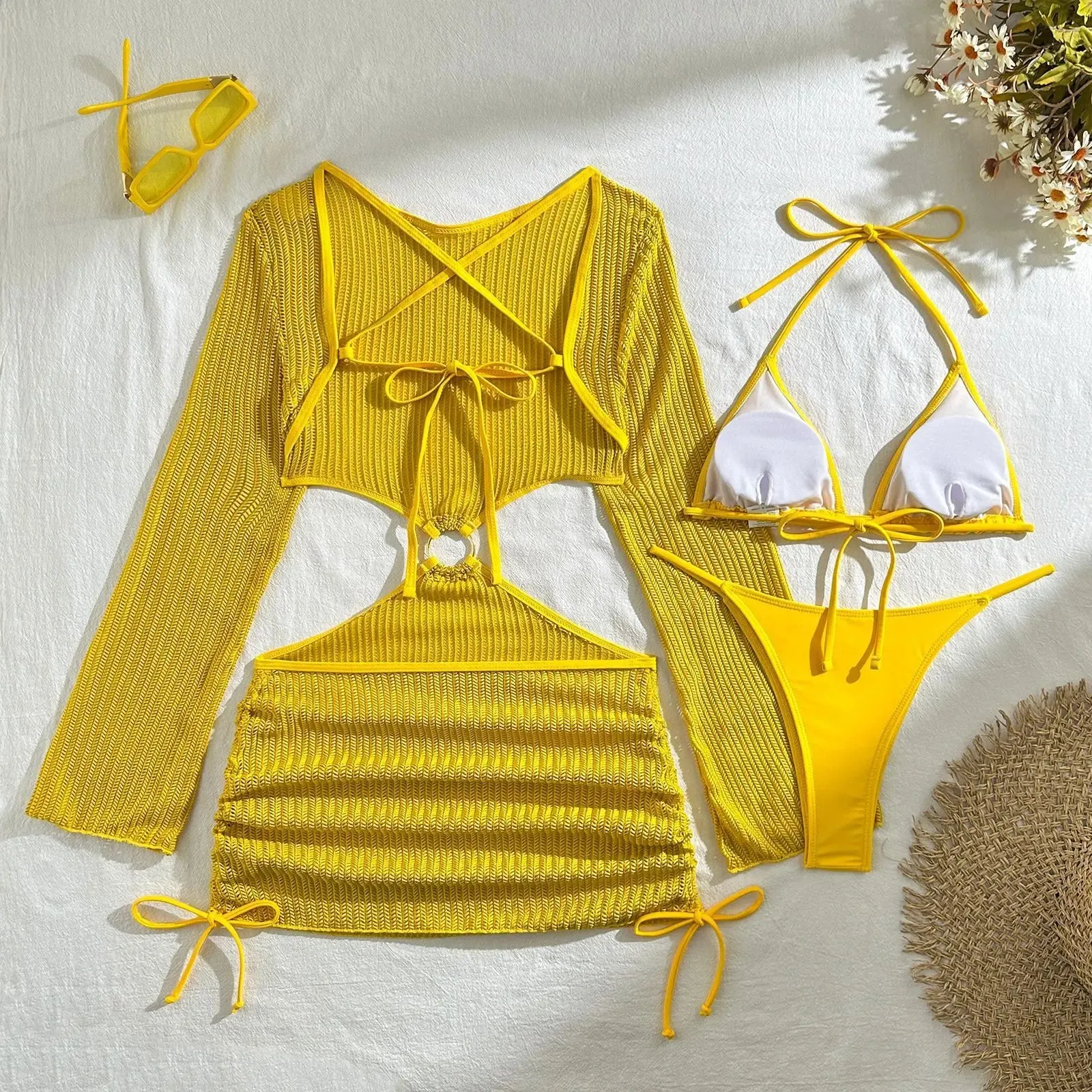 Ms.Brazil Yellow Three-Piece Swimwear Set