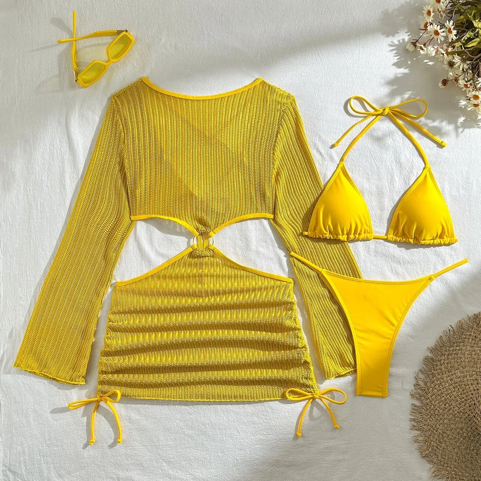 Ms.Brazil Yellow Three-Piece Swimwear Set