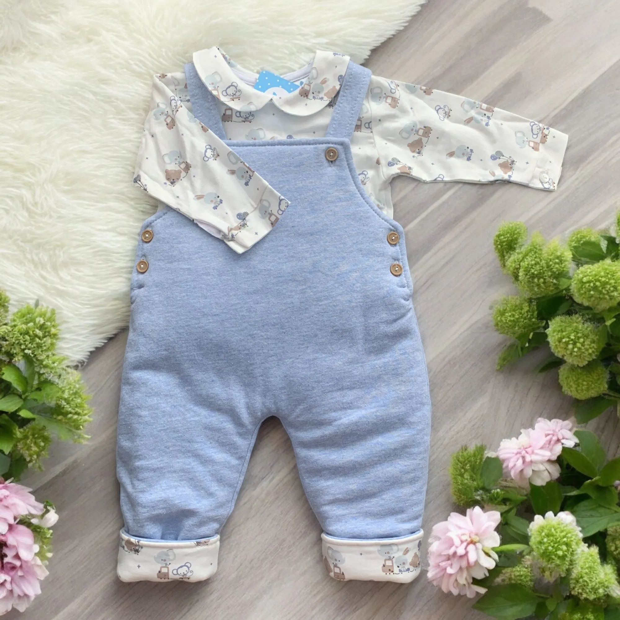 Pale Blue Coat and Dungaree Set
