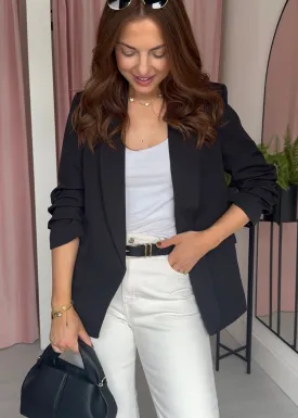 Ruched Sleeve Blazer - Black