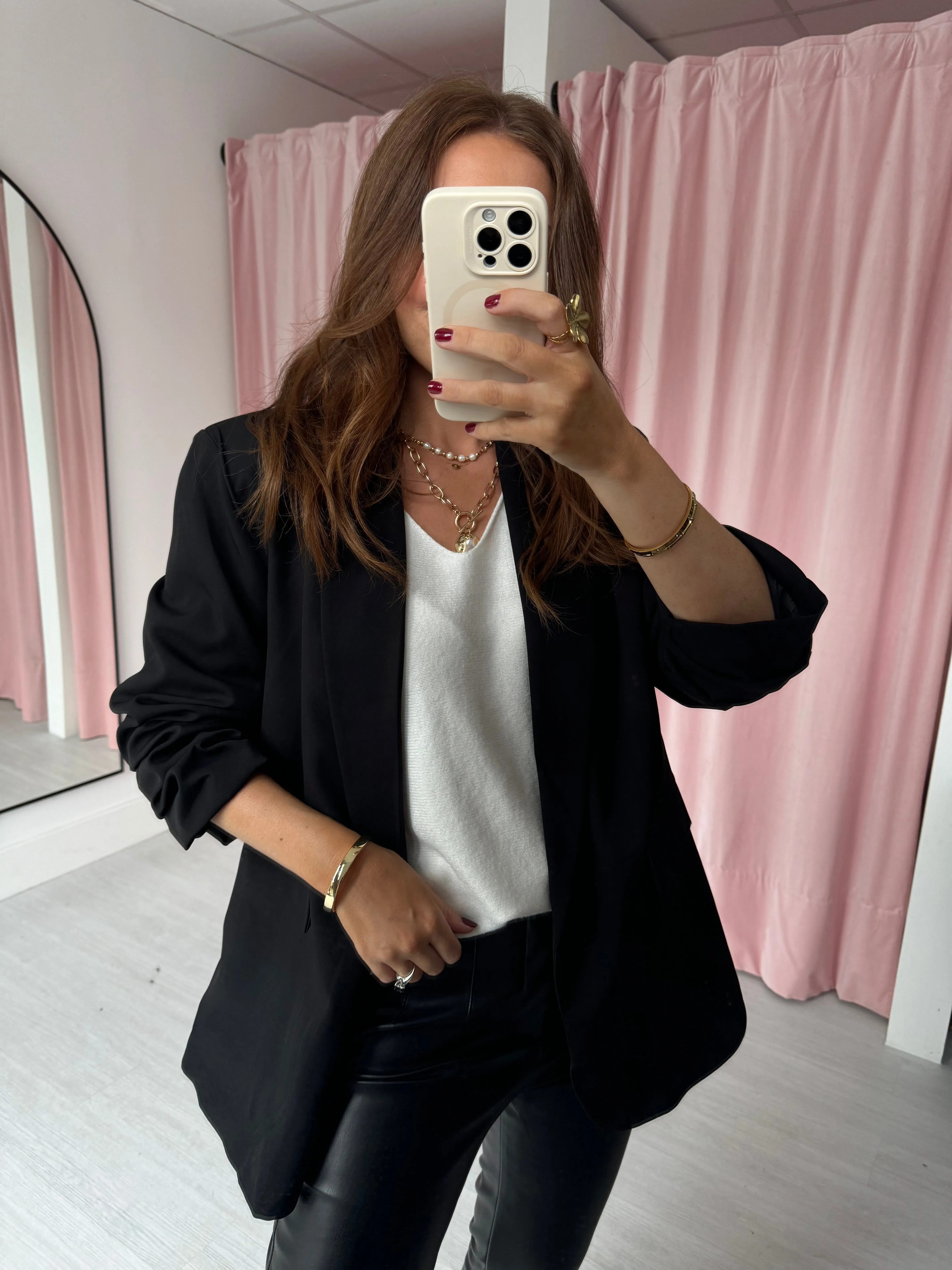 Ruched Sleeve Blazer - Black