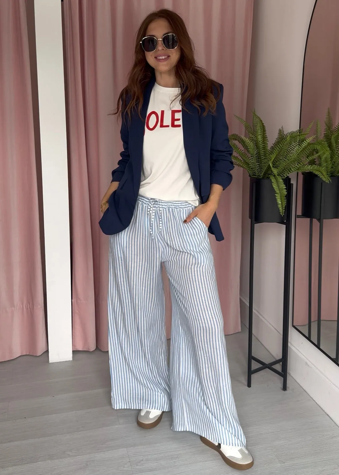 Ruched Sleeve Blazer - Navy