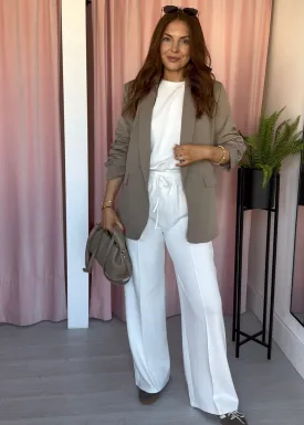Ruched Sleeve Blazer - Taupe