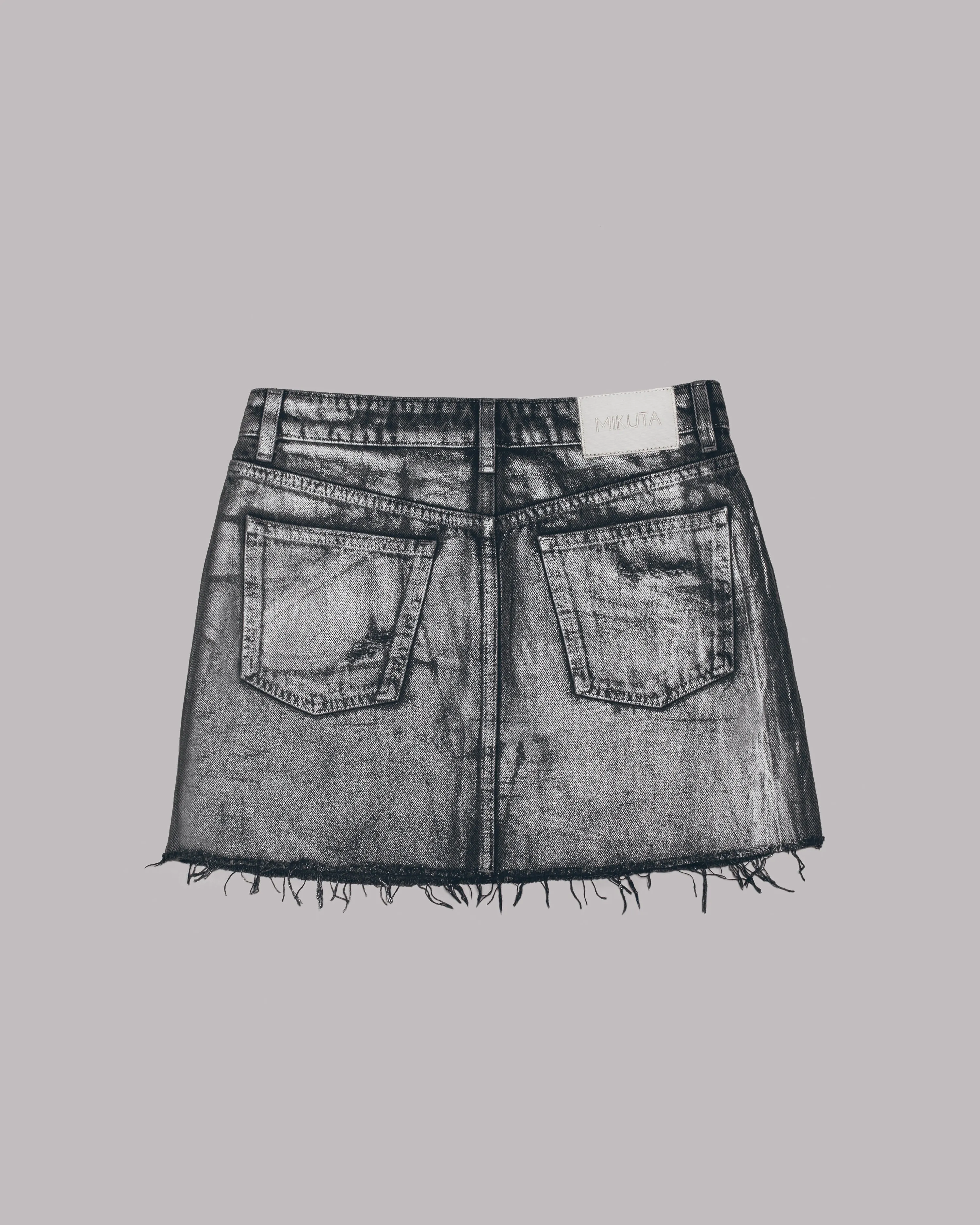 The Black Shimmer Slit Denim Skirt