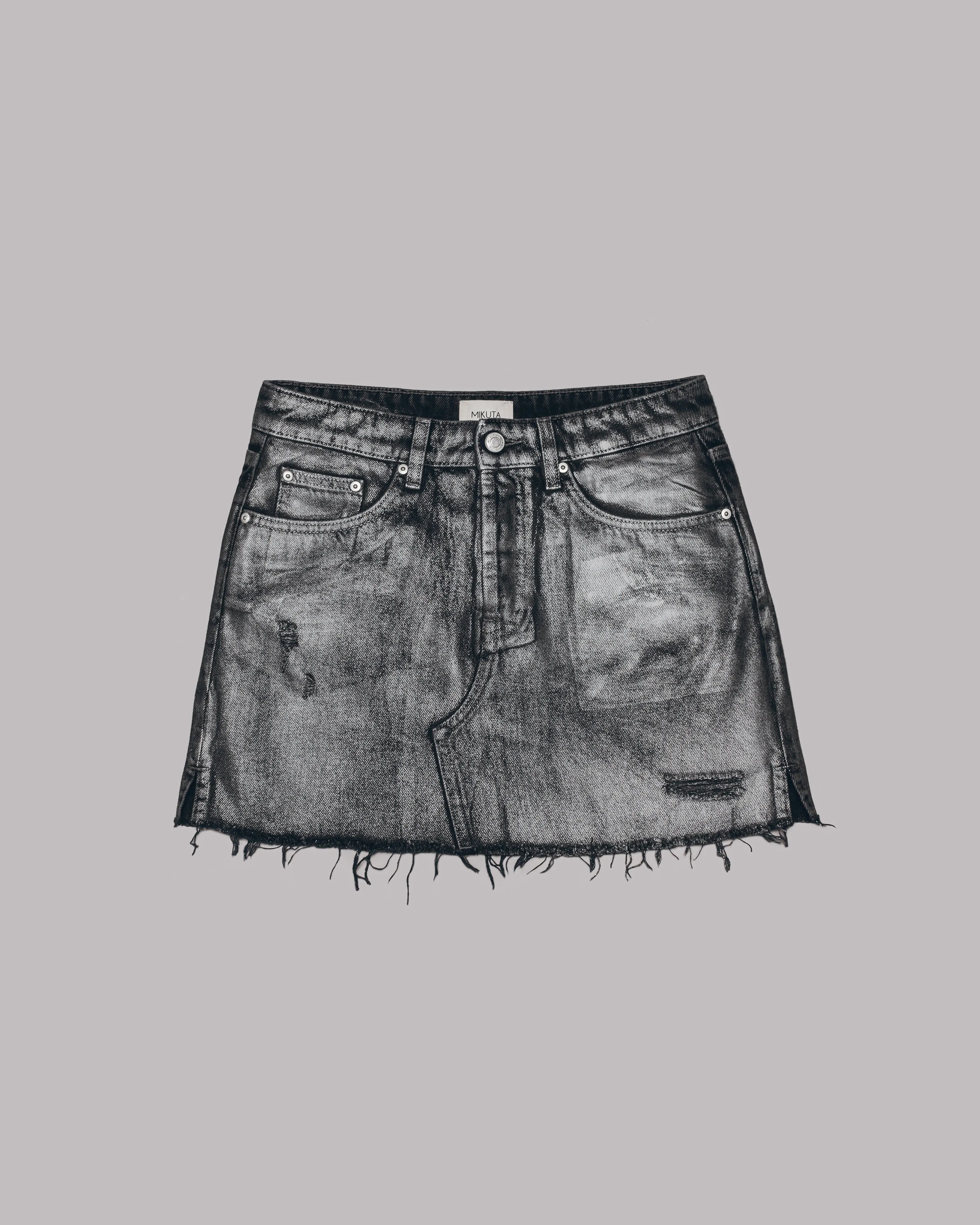 The Black Shimmer Slit Denim Skirt