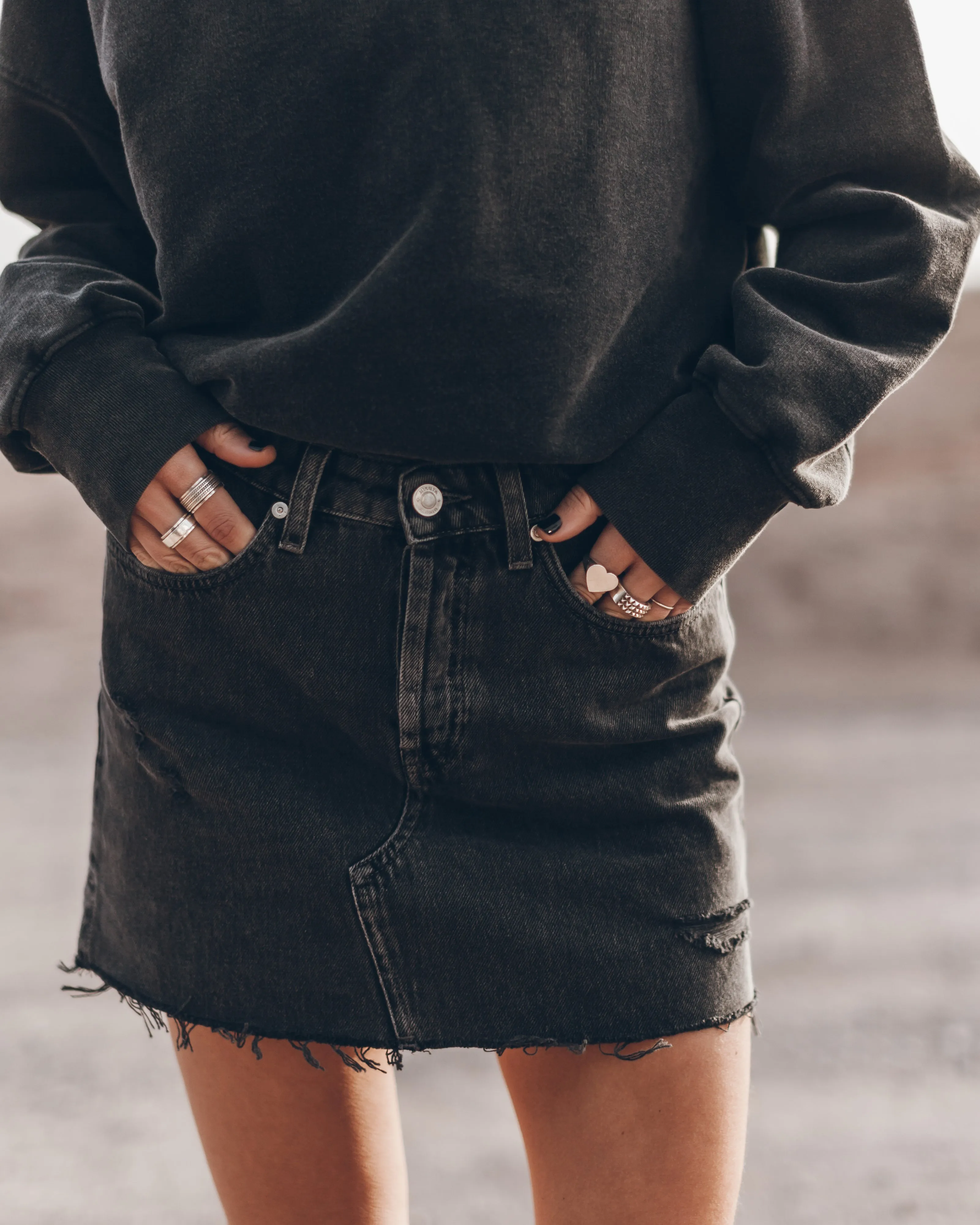 The Black Slit Denim Skirt