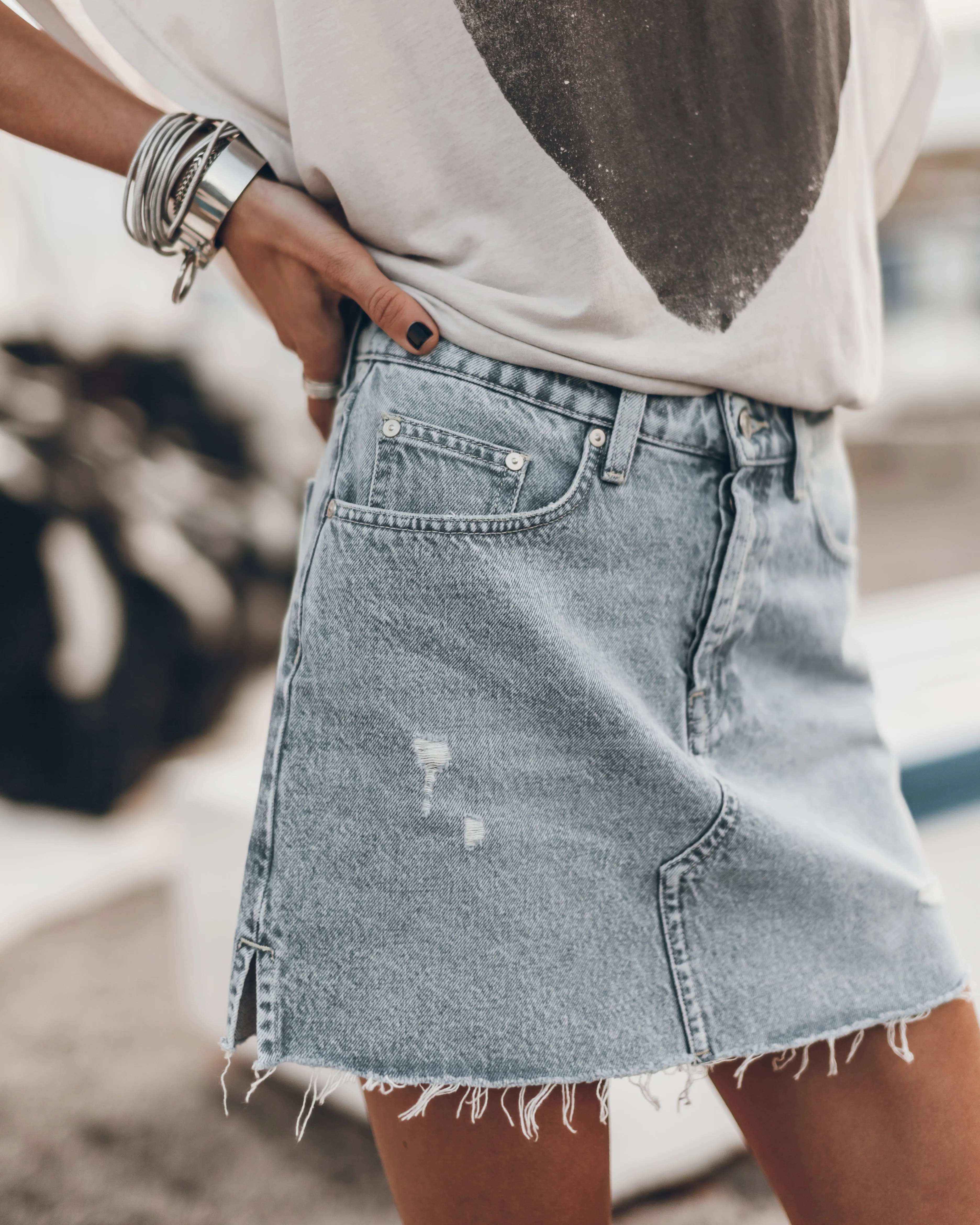 The Blue Slit Denim Skirt