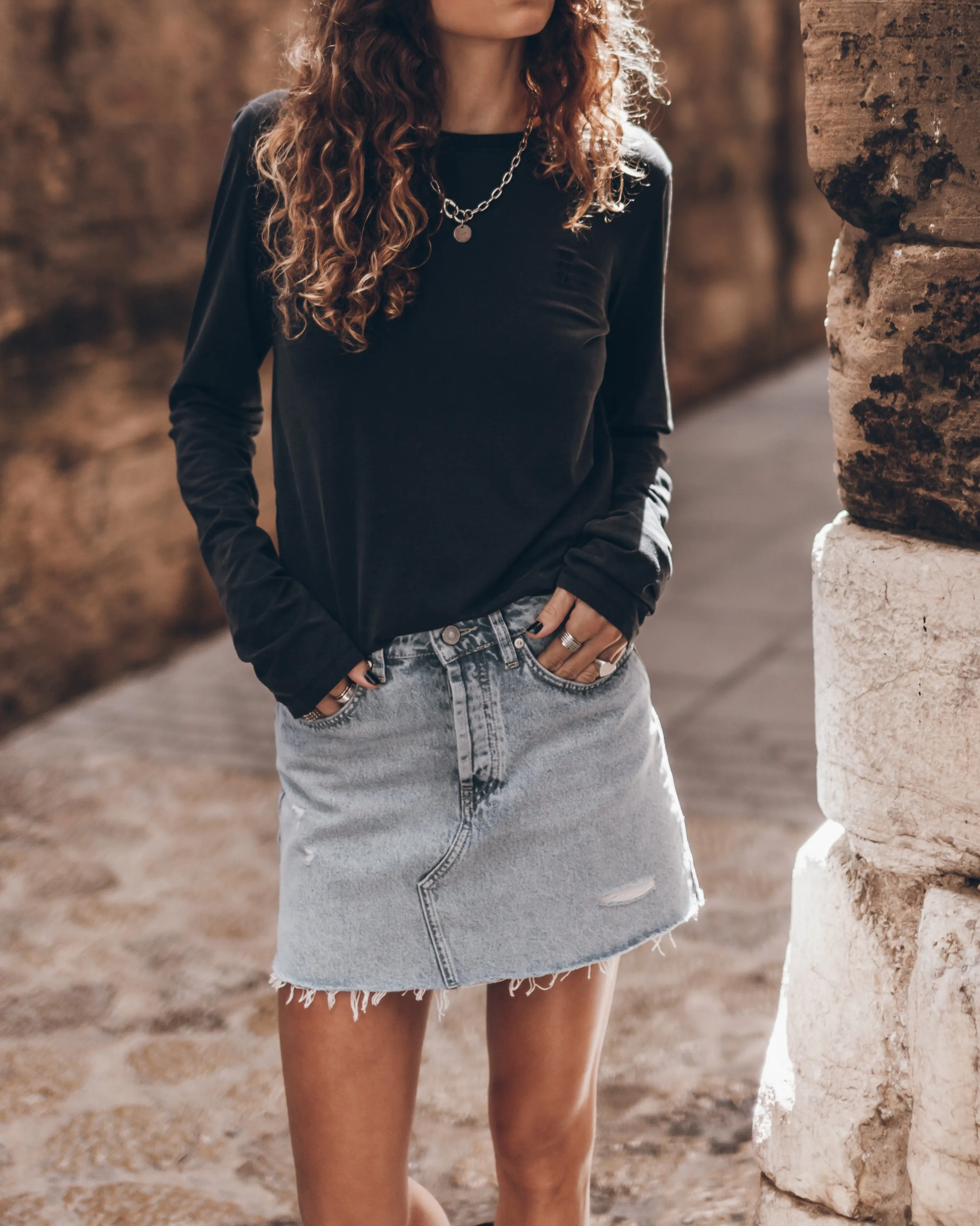 The Blue Slit Denim Skirt