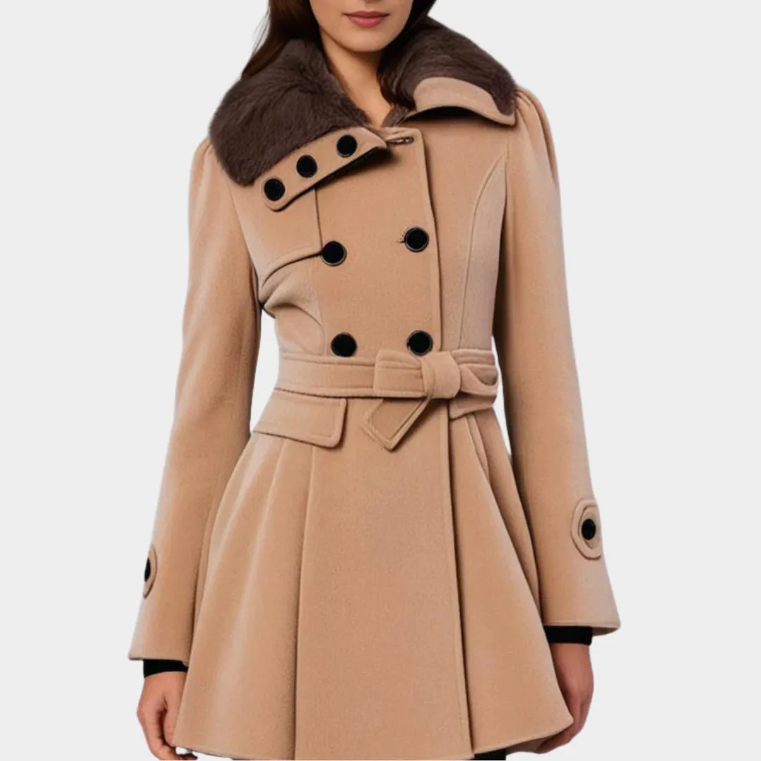 Women's Long Wool Coat  Slim Fit  Double Breasted  Padded Sherpa Lining  Elegant Trench  Multiple Colours
