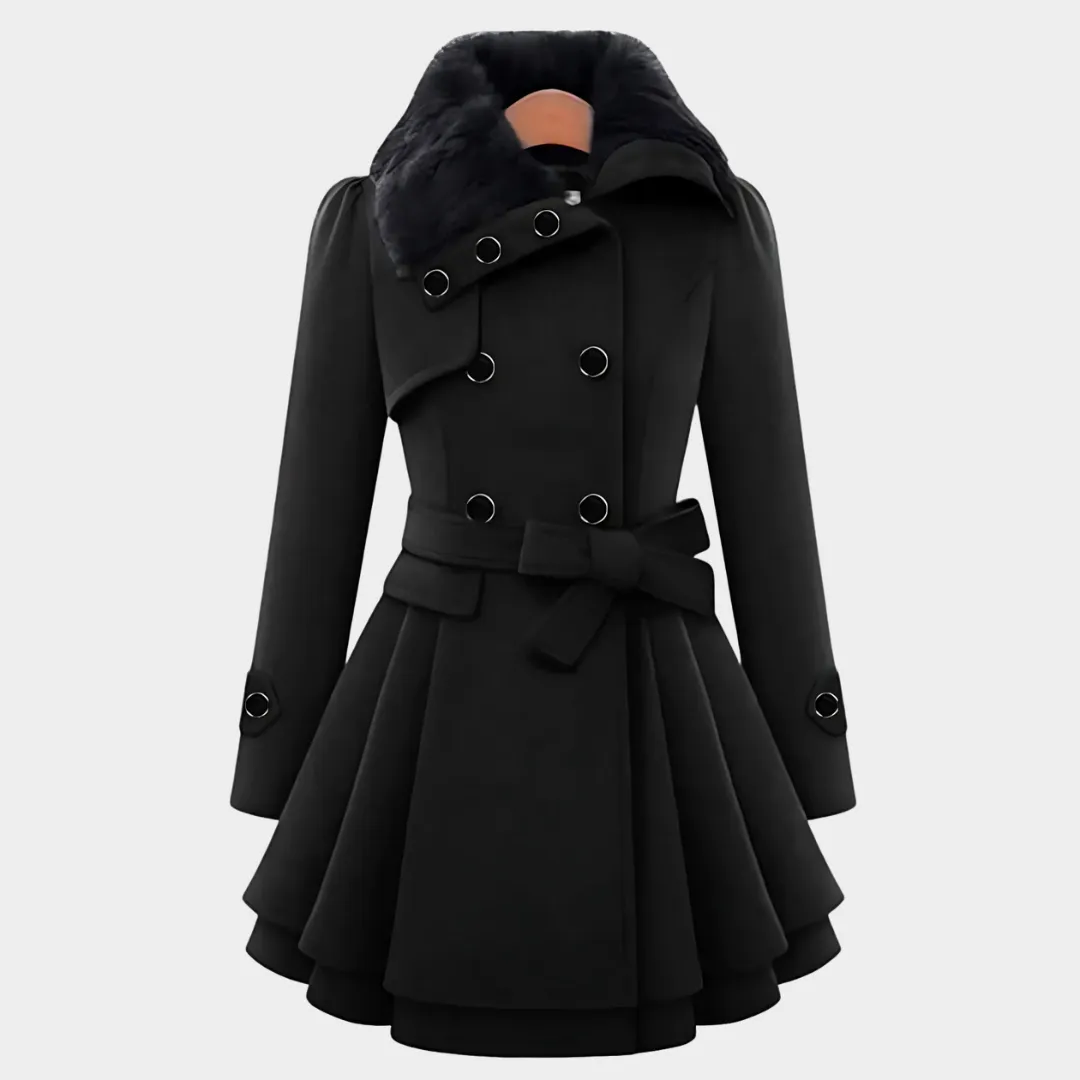 Women's Long Wool Coat  Slim Fit  Double Breasted  Padded Sherpa Lining  Elegant Trench  Multiple Colours