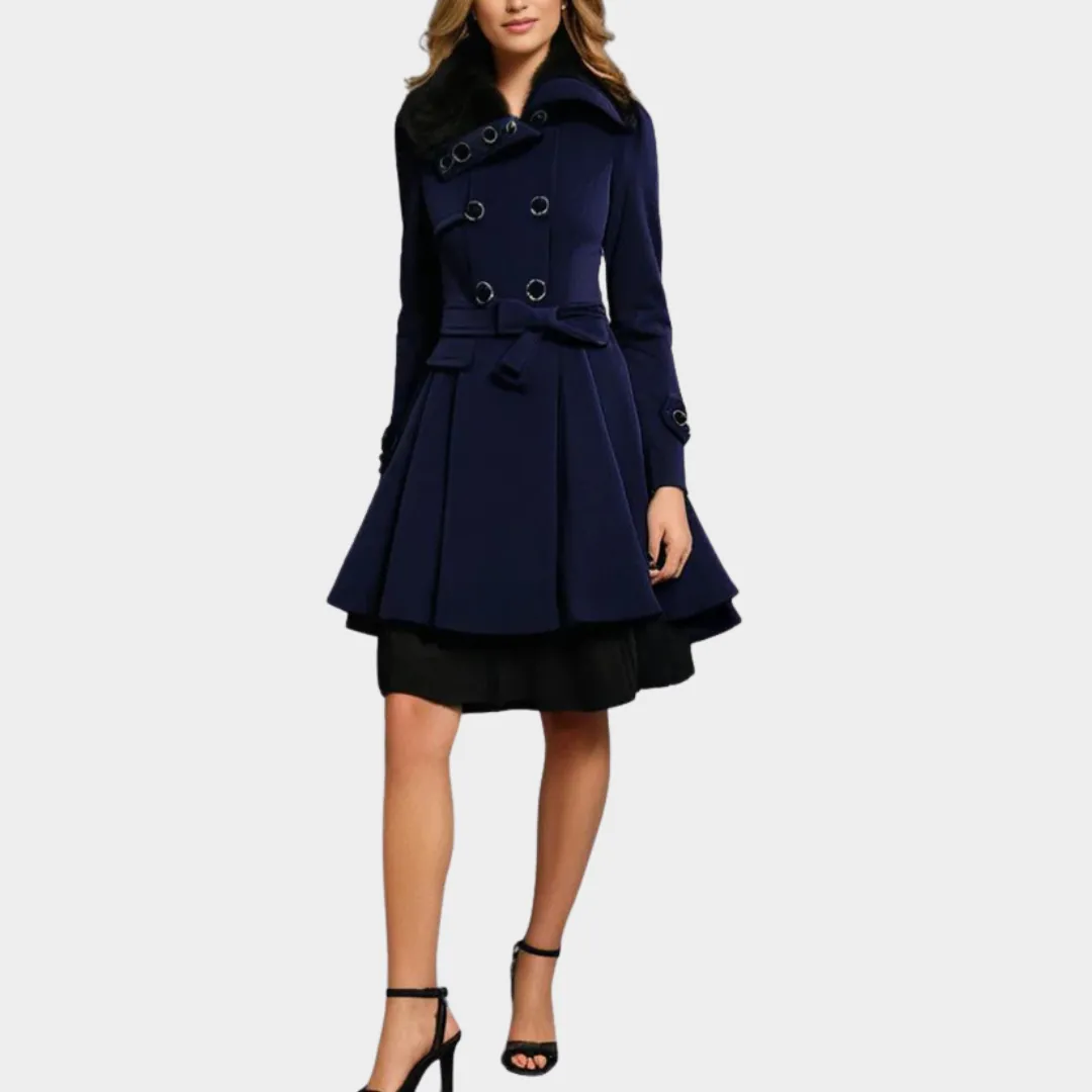 Women's Long Wool Coat  Slim Fit  Double Breasted  Padded Sherpa Lining  Elegant Trench  Multiple Colours