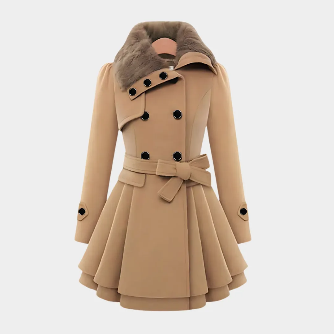 Women's Long Wool Coat  Slim Fit  Double Breasted  Padded Sherpa Lining  Elegant Trench  Multiple Colours
