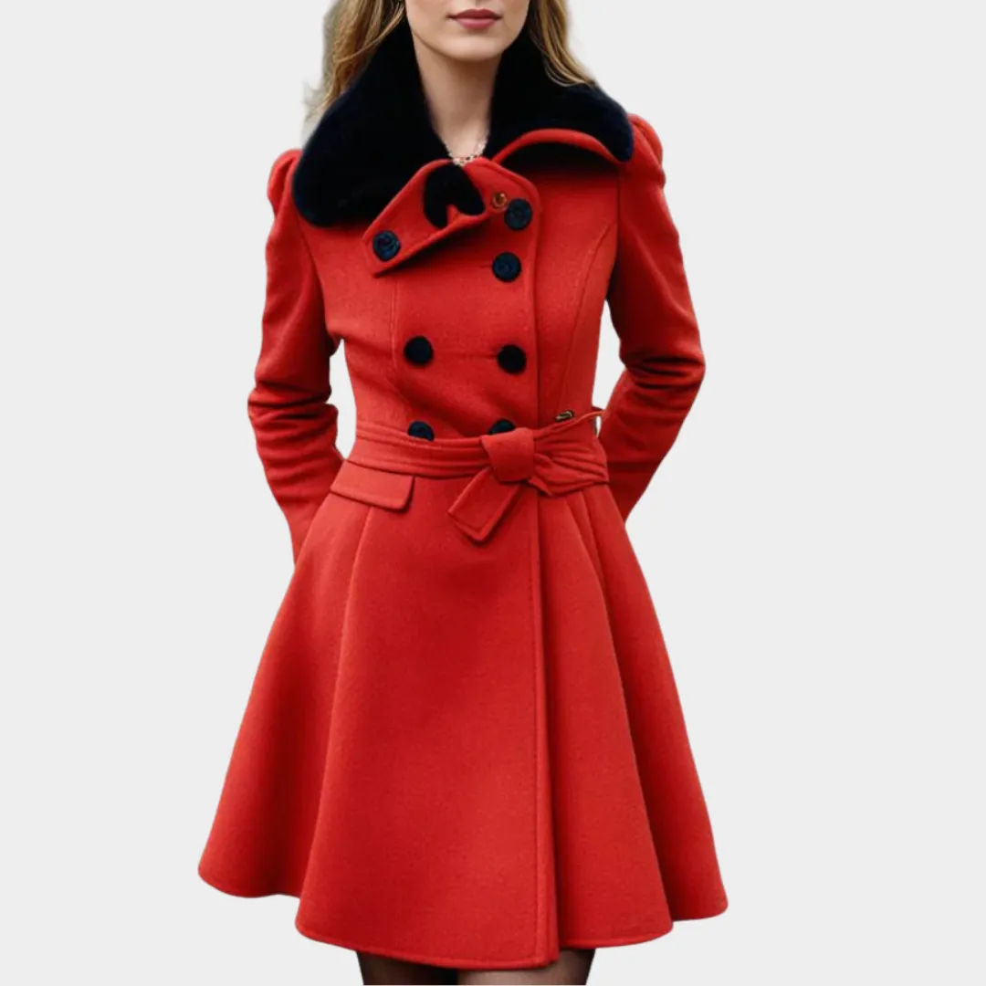 Women's Long Wool Coat  Slim Fit  Double Breasted  Padded Sherpa Lining  Elegant Trench  Multiple Colours