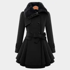 Women's Long Wool Coat  Slim Fit  Double Breasted  Padded Sherpa Lining  Elegant Trench  Multiple Colours