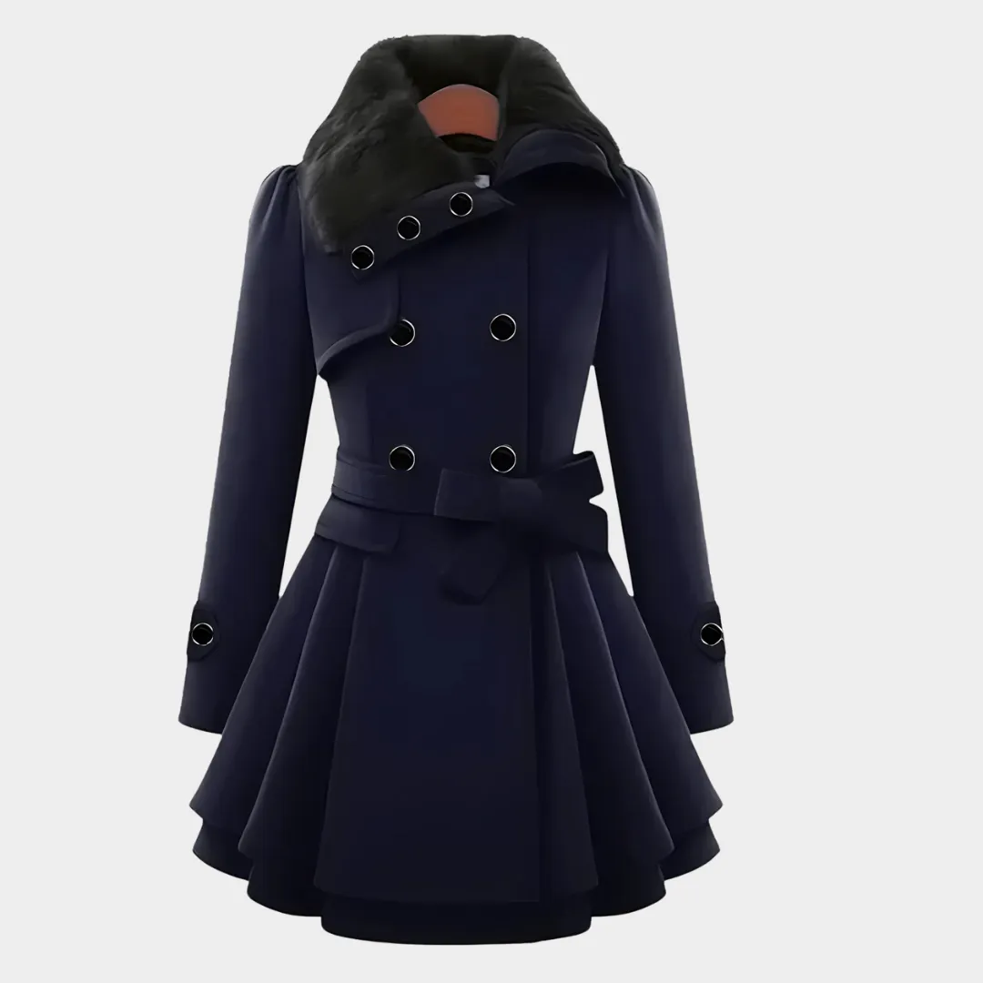 Women's Long Wool Coat  Slim Fit  Double Breasted  Padded Sherpa Lining  Elegant Trench  Multiple Colours