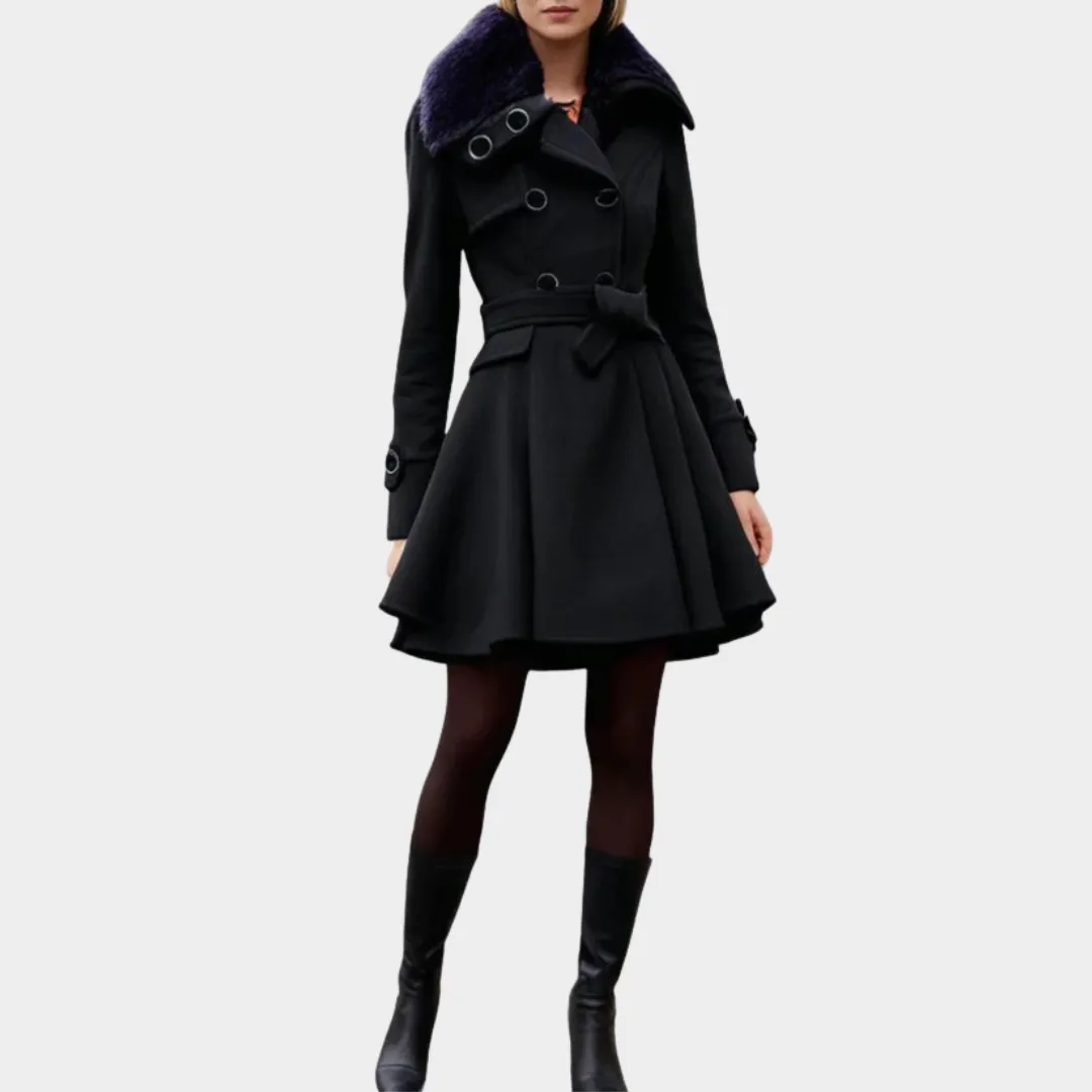 Women's Long Wool Coat  Slim Fit  Double Breasted  Padded Sherpa Lining  Elegant Trench  Multiple Colours