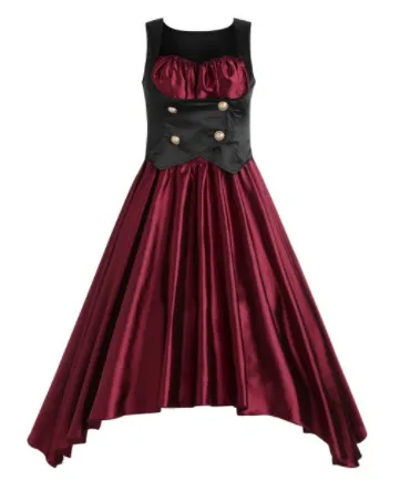 Womens Vintage Style Dress • Wine Red Lolita Style • Plus Size